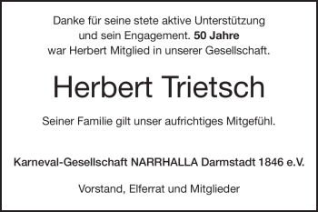 Traueranzeige von Herbert Trietsch von Echo-Zeitungen (Gesamtausgabe)