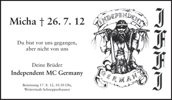 Traueranzeige von Micha  von Darmstädter Echo, Odenwälder Echo, Rüsselsheimer Echo, Groß-Gerauer-Echo, Ried Echo