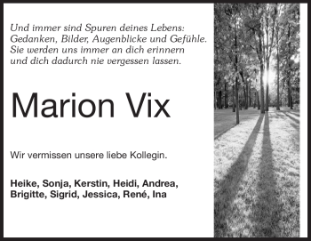 Traueranzeige von Marion Vix von Odenwälder Echo