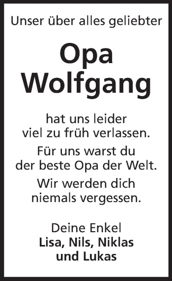 Traueranzeige von Wolfgang Korndörfer von Echo-Zeitungen (Gesamtausgabe)