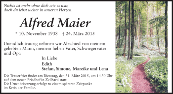 Traueranzeige von Alfred Maier von Echo-Zeitungen (Gesamtausgabe)
