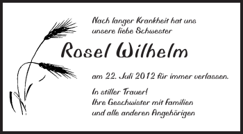 Traueranzeige von Rosel Wilhelm von Rüsselsheimer Echo, Groß-Gerauer-Echo, Ried Echo
