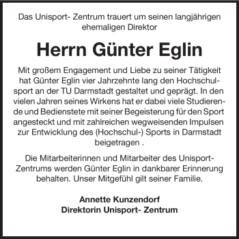 Traueranzeige von Günter Eglin von Echo-Zeitungen (Gesamtausgabe)