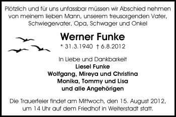 Traueranzeige von Werner Funke von Echo-Zeitungen (Gesamtausgabe)