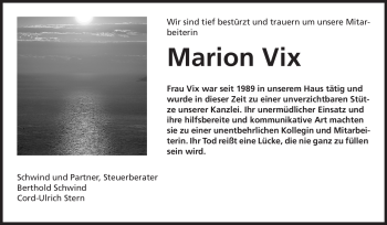 Traueranzeige von Marion Vix von Echo-Zeitungen (Gesamtausgabe)