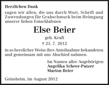 Traueranzeige von Else Beier von Rüsselsheimer Echo, Groß-Gerauer-Echo, Ried Echo