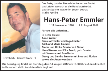 Traueranzeige von Hans-Peter Emmler von Starkenburger Echo