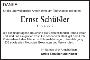 Traueranzeige von Ernst Schüssler von Rüsselsheimer Echo, Groß-Gerauer-Echo, Ried Echo