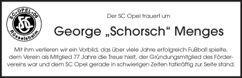 Traueranzeige von George Menges von Rüsselsheimer Echo, Groß-Gerauer-Echo, Ried Echo