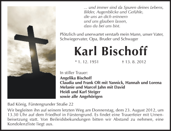 Traueranzeige von Karl Bischoff von Odenwälder Echo