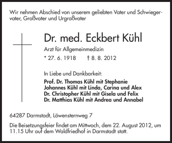 Traueranzeige von Eckbert Kühl von Echo-Zeitungen (Gesamtausgabe)