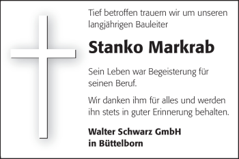 Traueranzeige von Stanko Markrab von Echo-Zeitungen (Gesamtausgabe)
