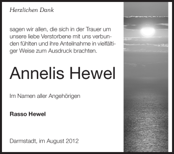 Traueranzeige von Annelis Hewel von Echo-Zeitungen (Gesamtausgabe)