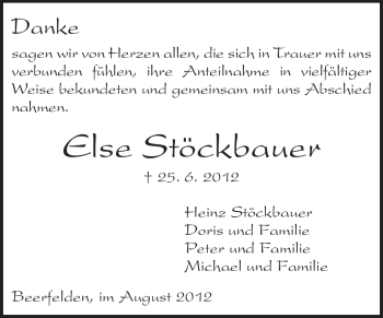 Traueranzeige von Else Stöckbauer von Odenwälder Echo