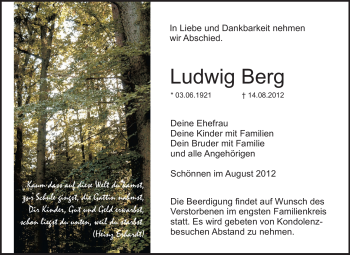Traueranzeige von Ludwig Berg von Odenwälder Echo