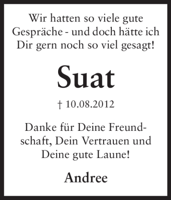 Traueranzeige von Suat Aycil von Echo-Zeitungen (Gesamtausgabe)