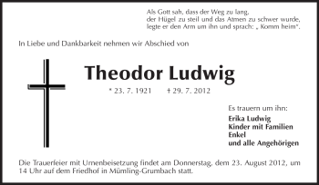 Traueranzeige von Theodor Ludwig von Odenwälder Echo