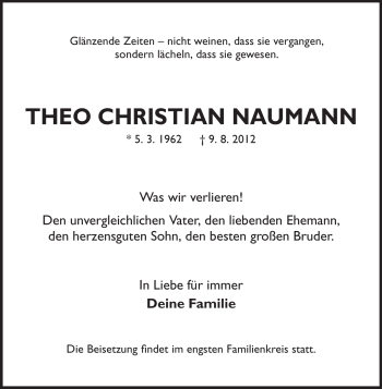 Traueranzeige von Theo Christian Naumann von Echo-Zeitungen (Gesamtausgabe)