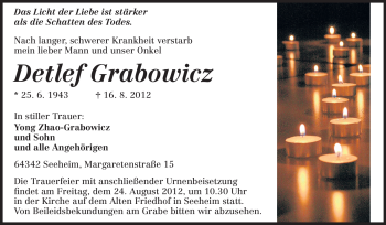 Traueranzeige von Detlef Grabowicz von Echo-Zeitungen (Gesamtausgabe)