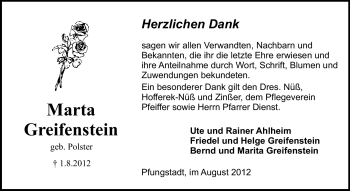 Traueranzeige von Marta Greifenstein von Echo-Zeitungen (Gesamtausgabe)