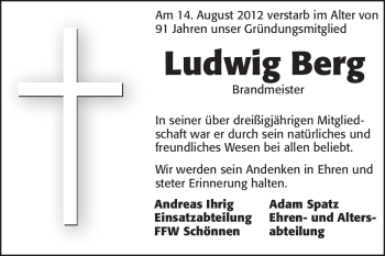 Traueranzeige von Ludwig Berg von Odenwälder Echo