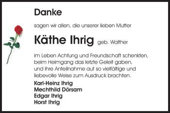 Traueranzeige von Käthe Ihrig von Odenwälder Echo