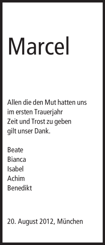 Traueranzeige von Marcel  von Echo-Zeitungen (Gesamtausgabe)