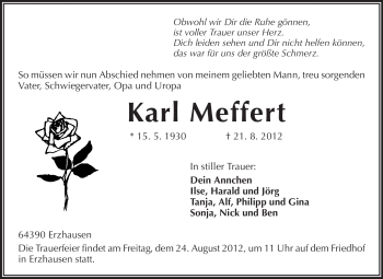 Traueranzeige von Karl Meffert von Echo-Zeitungen (Gesamtausgabe)