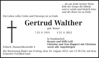 Traueranzeige von Gertrud Walther von Odenwälder Echo