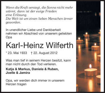 Traueranzeige von Karl-Heinz Wilferth von Echo-Zeitungen (Gesamtausgabe)