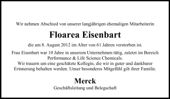 Traueranzeige von Floarea Eisenbart von Echo-Zeitungen (Gesamtausgabe)