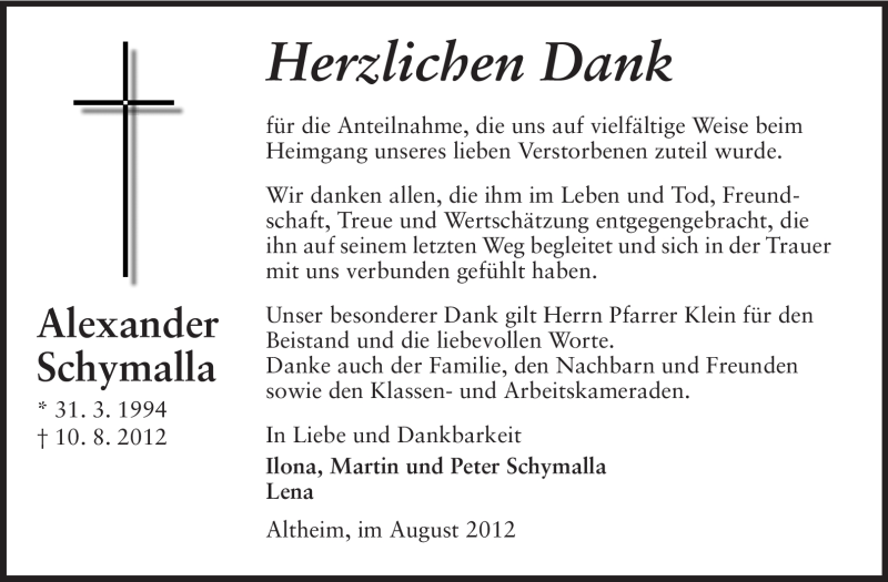  Traueranzeige für Alexander Schymalla vom 25.08.2012 aus Echo-Zeitungen (Gesamtausgabe)
