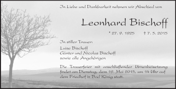 Traueranzeige von Leonhard Bischoff von Odenwälder Echo