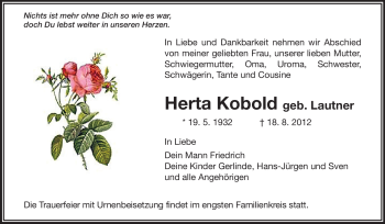 Traueranzeige von Herta Kobold von Echo-Zeitungen (Gesamtausgabe)