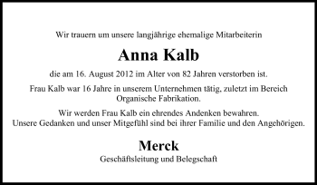 Traueranzeige von Anna Kalb von Echo-Zeitungen (Gesamtausgabe)