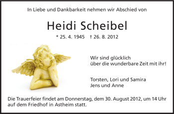 Traueranzeige von Heidi Scheibel von Rüsselsheimer Echo, Groß-Gerauer-Echo, Ried Echo