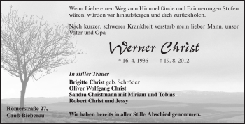 Traueranzeige von Werner Christ von Echo-Zeitungen (Gesamtausgabe)