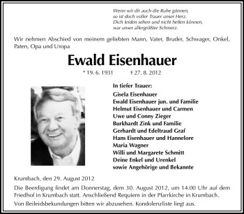 Traueranzeige von Ewald Eisenhauer von Starkenburger Echo