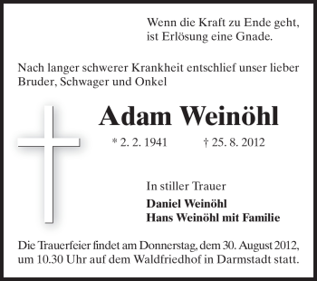 Traueranzeige von Adam Weinöhl von Echo-Zeitungen (Gesamtausgabe)