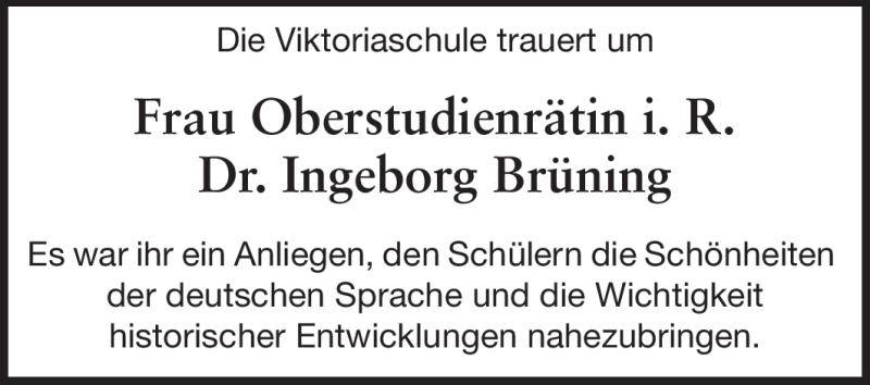  Traueranzeige für Ingeborg Brüning vom 01.09.2012 aus Echo-Zeitungen (Gesamtausgabe)