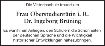 Traueranzeige von Ingeborg Brüning von Echo-Zeitungen (Gesamtausgabe)