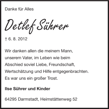 Traueranzeige von Detlef Sührer von Echo-Zeitungen (Gesamtausgabe)