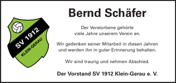 Traueranzeige von Bernd Schäfer von Rüsselsheimer Echo, Groß-Gerauer-Echo, Ried Echo