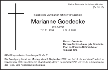 Traueranzeige von Marianne Goedecke von Starkenburger Echo