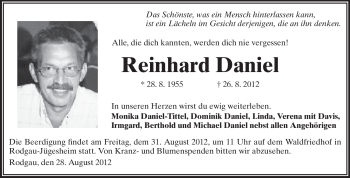 Traueranzeige von Reinhard Daniel von Echo-Zeitungen (Gesamtausgabe)