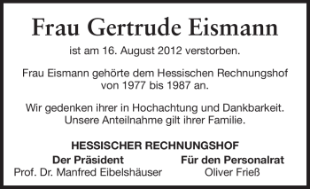 Traueranzeige von Gertrude Eismann von Rüsselsheimer Echo, Groß-Gerauer-Echo, Ried Echo
