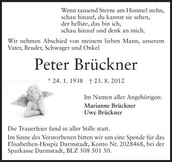 Traueranzeige von Peter Brückner von Echo-Zeitungen (Gesamtausgabe)