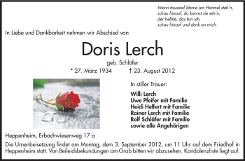 Traueranzeige von Doris Lerch von Starkenburger Echo