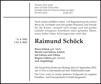 Traueranzeige von Raimund Schöck von Darmstädter Echo, Odenwälder Echo, Rüsselsheimer Echo, Groß-Gerauer-Echo, Ried Echo