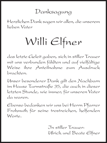 Traueranzeige von Willi Elfner von Odenwälder Echo